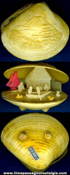 Old Celluloid Clam Shell Miniature Japanese Scene