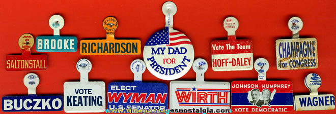 (12) Different Old Political Campaign Tin Tab Buttons