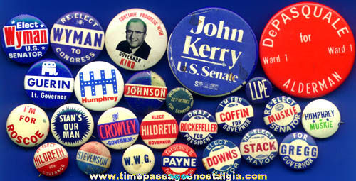 (25) Different Old Political Campaign Pin Back Buttons