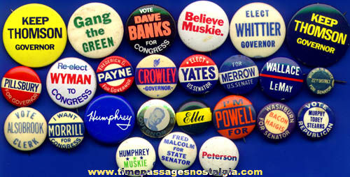 (25) Different Old Political Campaign Pin Back Buttons
