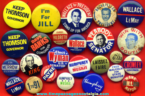 (25) Different Old Political Campaign Pin Back Buttons