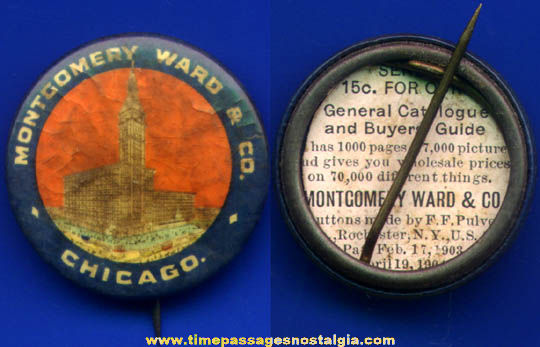 Early 1900s Montgomery Ward & Company Celluloid Advertising Pin Back Button