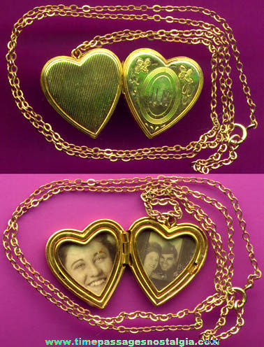 Old Heart Locket With Necklace & Photographs