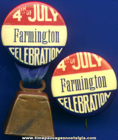 (2) Old Celluloid 4th Of July Celebration Pin Back Buttons