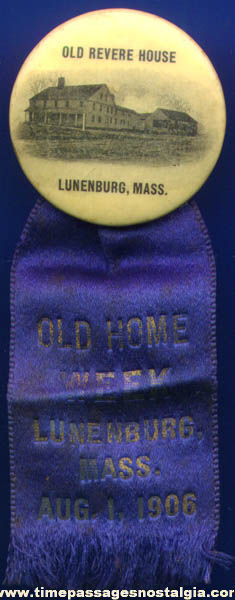 1906 Celluloid Old Revere House Badge with Ribbon