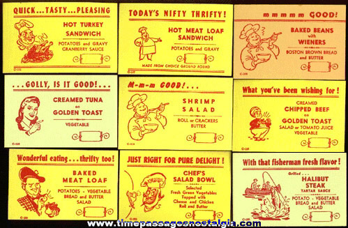 (24) Different Old Restaurant / Diner Menu Special Advertising Cards