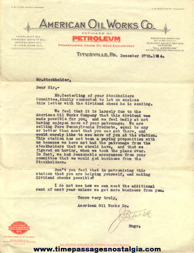 1924 American Oil Works Company Letter