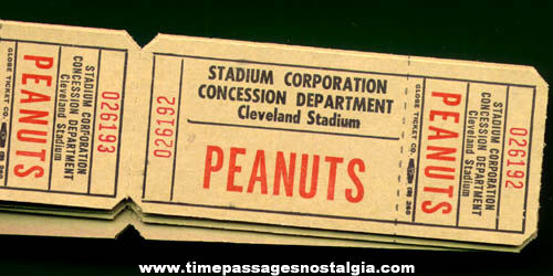 (20) Unused Cleveland Stadium Peanuts Tickets