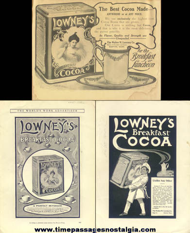 (3) Early Lowneys Cocoa Graphic Magazine Advertisements
