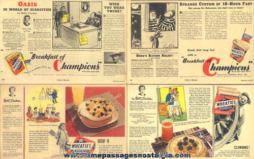 (6) 1940s Wheaties Cereal Magazine Advertisements