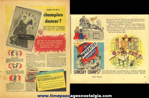 (6) 1940s Wheaties Cereal Magazine Advertisements