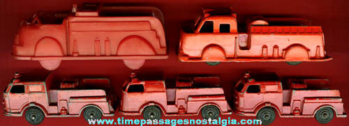 (5) Old Metal and Plastic Toy Fire Trucks