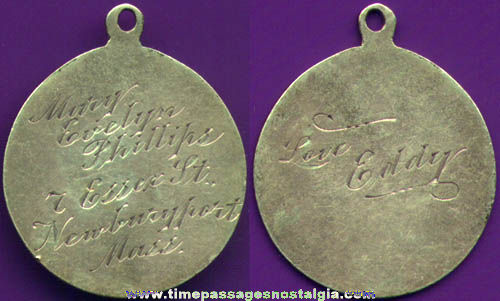 Old Engraved Metal Love Charm or Medallion
