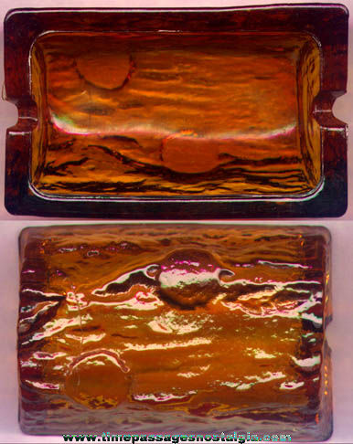 Old Amber Glass Log Cigarette Ashtray