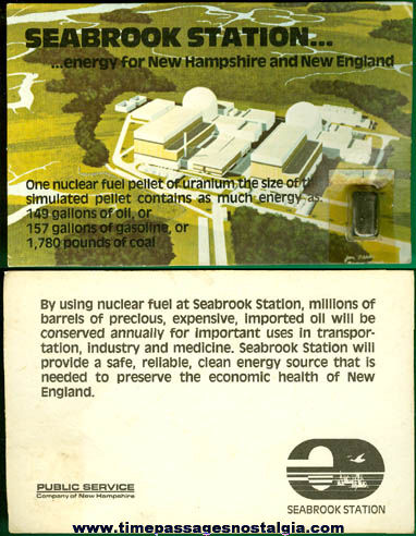 Old Unused Seabrook Nuclear Power Station Post Card With Attached Sample