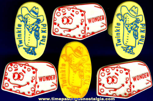 (6) Old Twinkie The Kid & Wonder Bread Advertising Character Premium Toy Rings