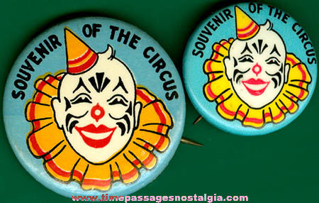 (2) Colorful Old Circus Souvenir Pin Back Buttons