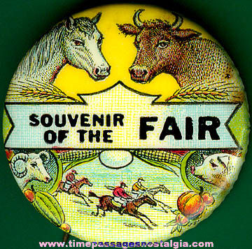 Colorful Old Celluloid Fair Souvenir Pin Back Button