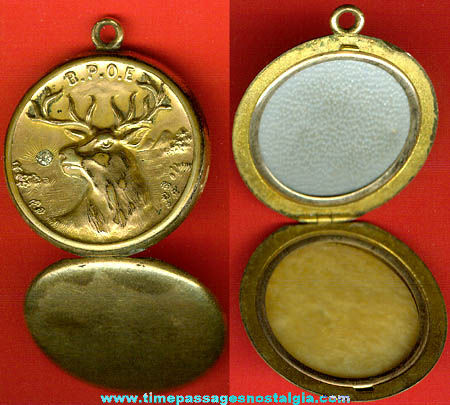 Old Elks Fraternal Jewelry Locket With Stone