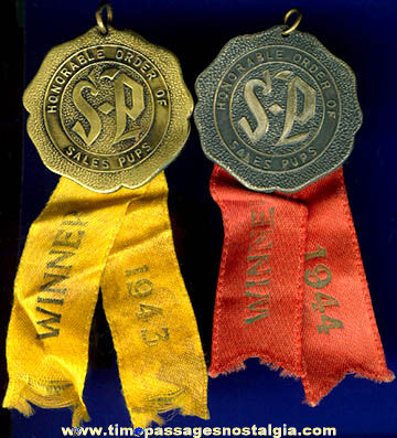 (2) 1940s Honorable Order Of Sales Pups Award Medals With Ribbons