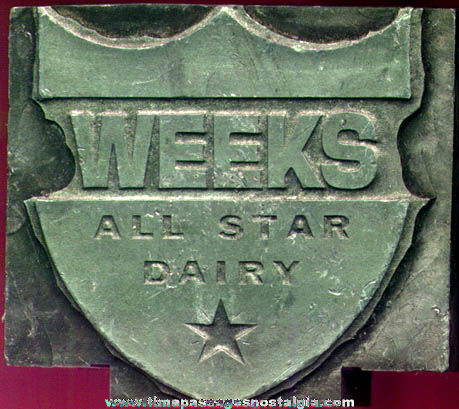 Old Metal Weeks All Star Dairy, New Hampshire Advertising Printing Block