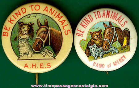 (2) Old Celluloid Animal Pin Back Buttons