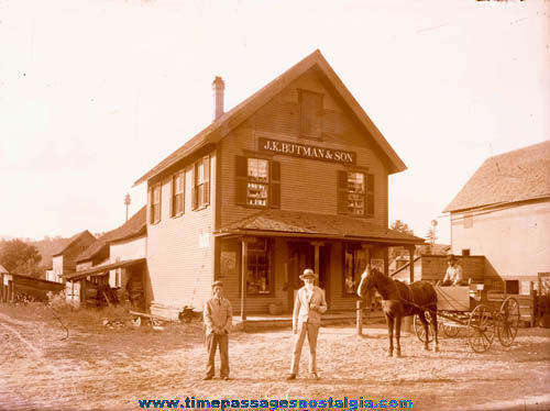 Old Grocery General Store Exterior Glass Photograph Negative