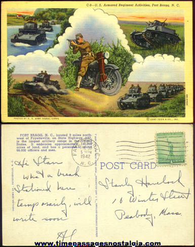 Graphic Motorcycle & Tank World War II Post Card