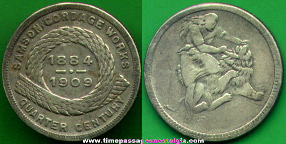 1884 - 1909 Samson Cordage Works Quarter Century Commemorative Token Coin