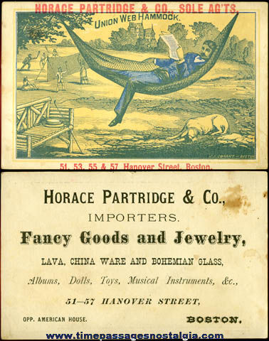 Old Horace Partridge & Company Boston Advertising Trade Card