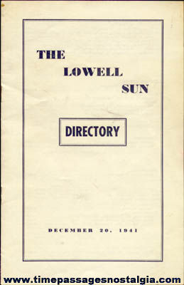 1941 Lowell Sun Newspaper Telephone Directory