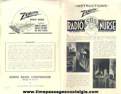 Old Zenith Radio Nurse Advertising Brochure