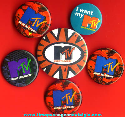 (6) Old MTV Music Television Advertising Pin Back Buttons