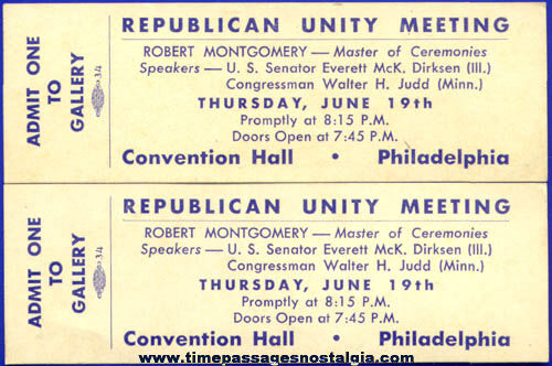 (2) Old Unused Republican Unity Meeting Tickets