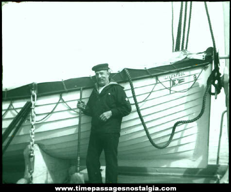 Early British Sailor & White Star Line Liverpool Boat Photograph Glass Slide