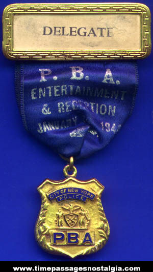 1944 New York City Police Benevolent Association Delegate Ribbon Badge