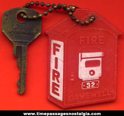 Old Gamewell Fire Alarm Box Keychain With Key