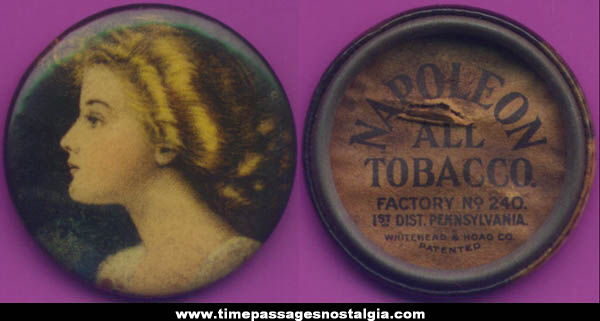 1909 Pretty Lady Tobacco Advertising Premium Pin Back Button