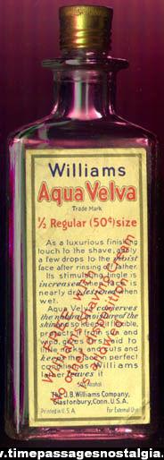 Old Williams Aqua Velva Advertising Premium Bottle With Contents