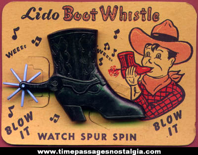 Old Lido Mechanical Cowboy Boot Whistle With Store Card