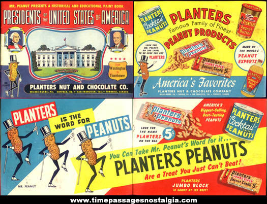 Colorful Unused ©1953 Mr Peanut Planters Peanuts Advertising Premium Presidents Paint Book With Mailer