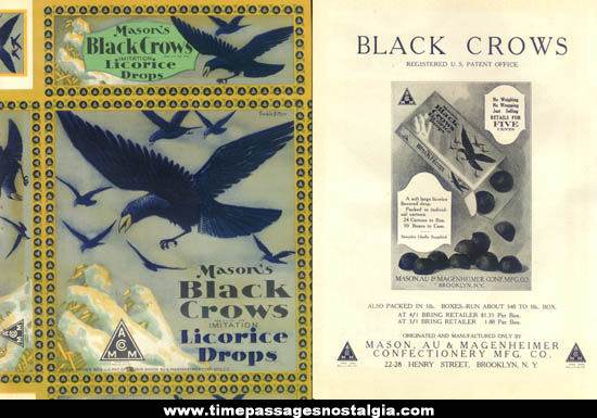 1921 (2) Sided Black Crows Licorice Candy Trade Advertisement