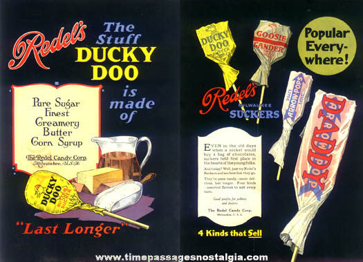 Colorful Two-Sided 1921 Redels Candy Lollypop Trade Advertisement