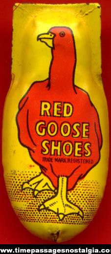 Colorful Old Lithographed Tin Red Goose Shoes Advertising Premium Clicker Noisemaker