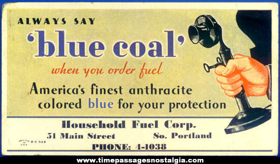 Old Blue Coal Advertising Ink Pen Blotter