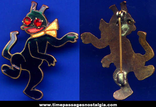 Old Enameled Krazy Kat Character Pin With Red Stone Eyes