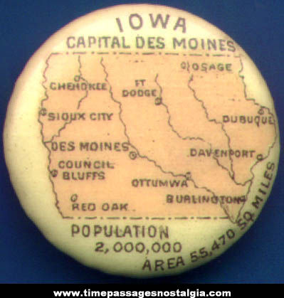 Old American Pepsin Gum Celluloid Premium Iowa State Pin Back Button