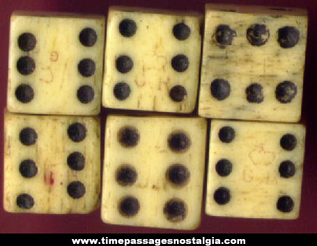 (6) 18th Century Ivory or Bone Dice With Tax Marks