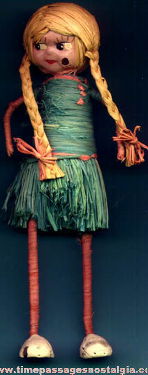 Unusual Old Celluloid & Straw Doll Figure