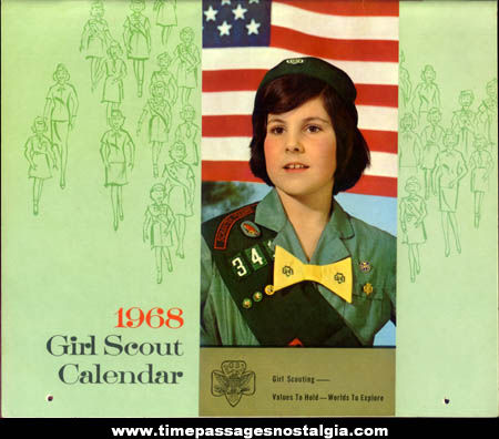 Colorful Unused 1968 Girl Scout Calendar with Envelope